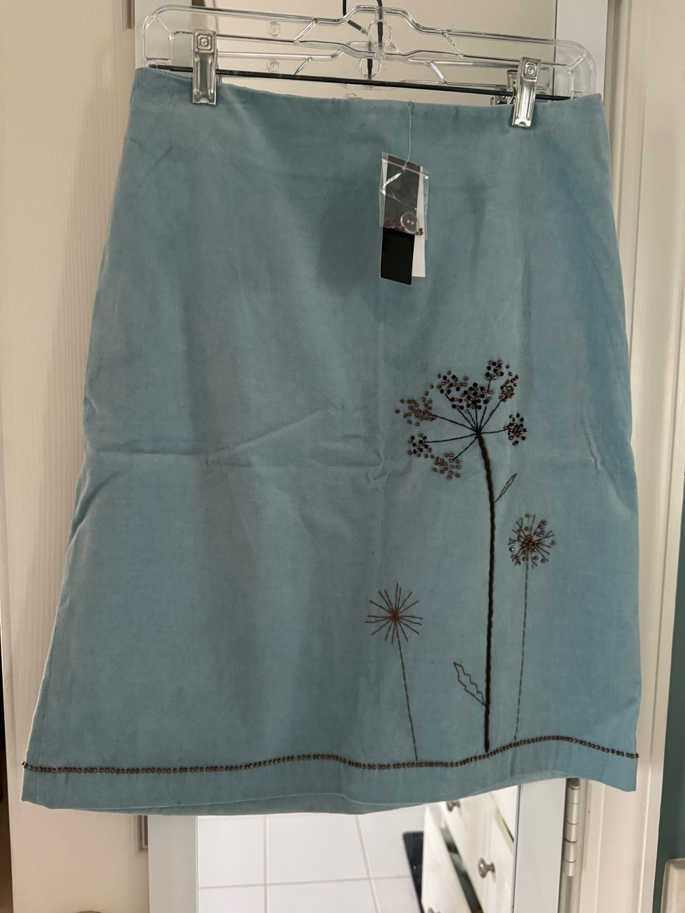 Grace Elements NWT Blue Corduroy Beaded Embroidered Skirt Size 6 Y2K